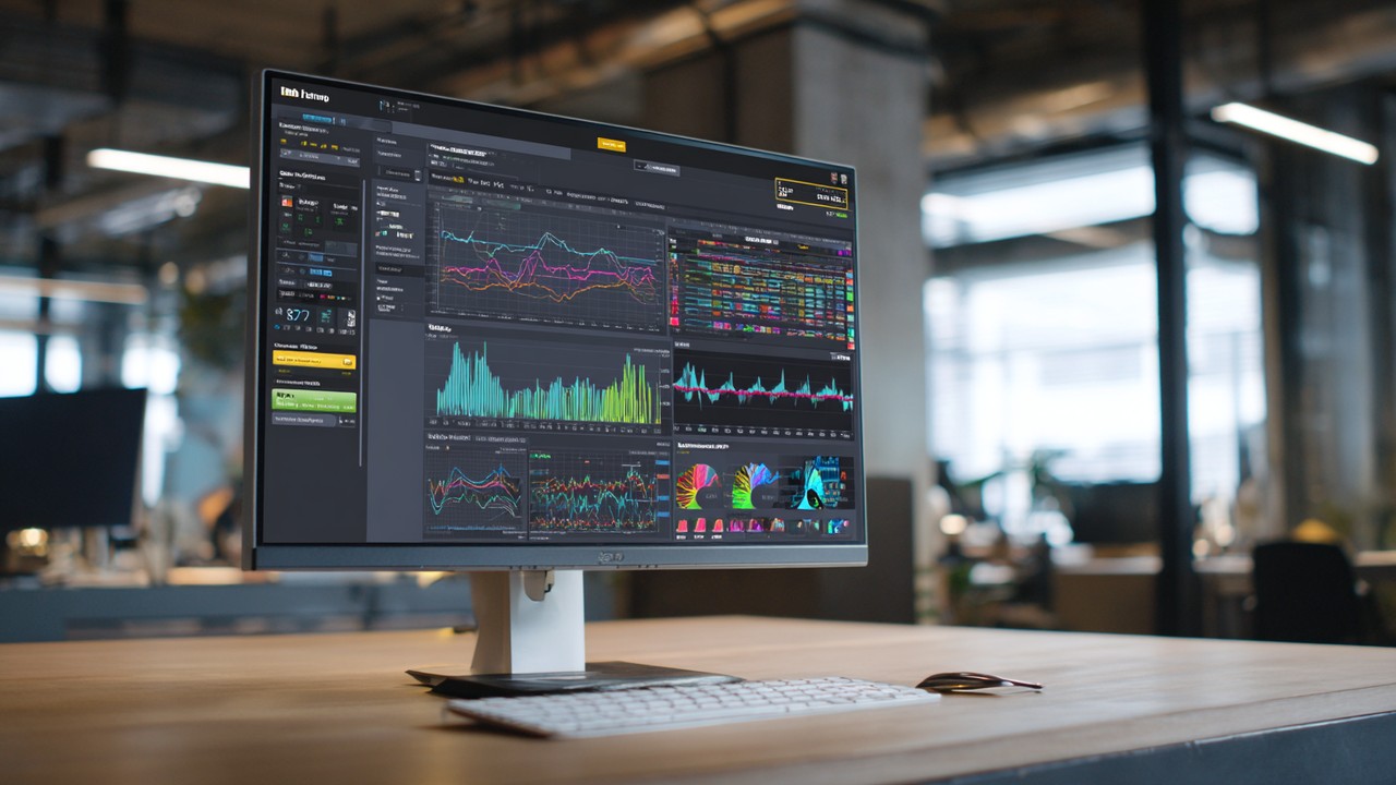 Close-up of a computer screen displaying web performance analysis tools, timing charts, and network waterfall diagrams in a modern workspace.