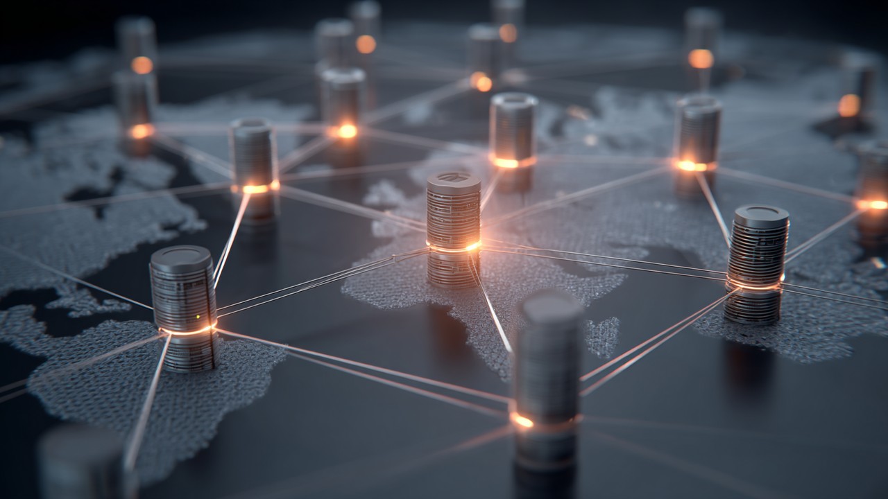 Conceptual illustration of a global CDN network with glowing nodes and connecting lines over a world map, symbolizing fast content delivery.