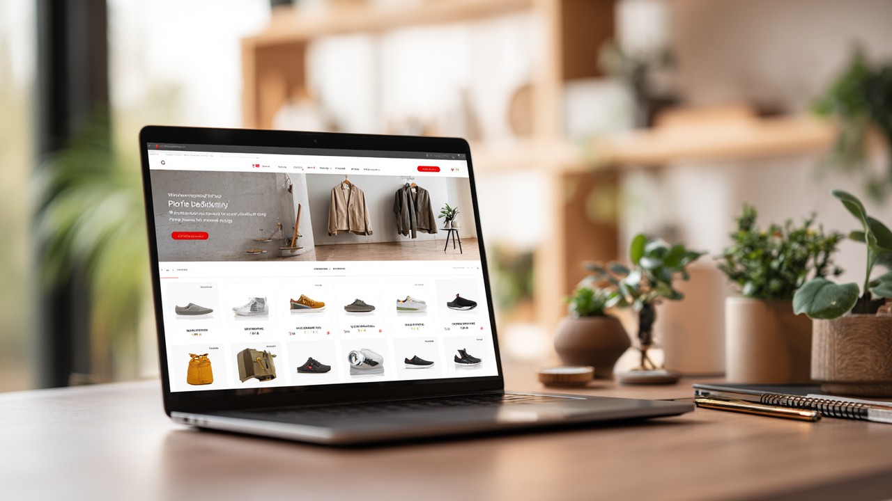 Modern e-commerce website displayed on a laptop, showcasing high-quality product photos, fast loading, and a user-friendly interface for smooth online shopping.